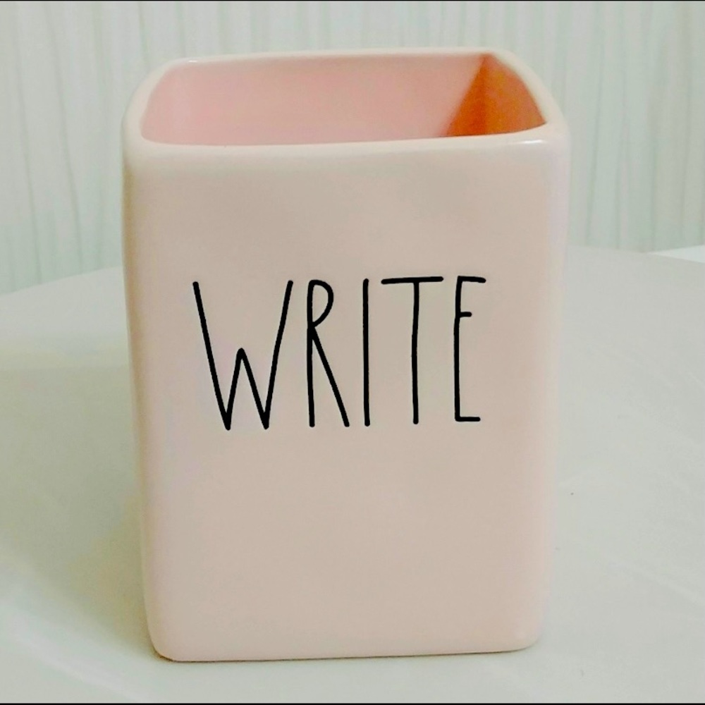 Rae Dunn Pink WRITE Ceramic Pen/Pencil Caddy